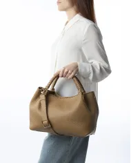 Visona Borsa a mano in pelle manico ricoperto Mia Beige