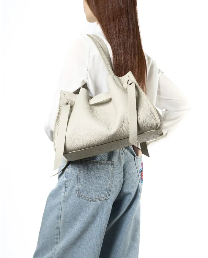 Visona Borsa a Mano in Vera Pelle Vittoria con Tracolla – Made in Italy Beige