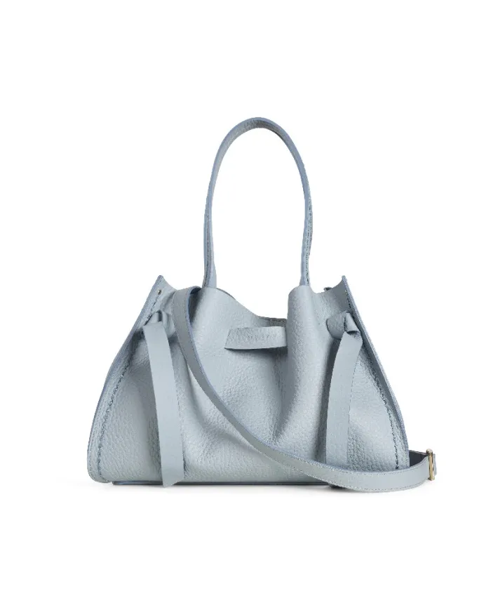 Visona Borsa a Mano in Vera Pelle Vittoria con Tracolla – Made in Italy Celeste