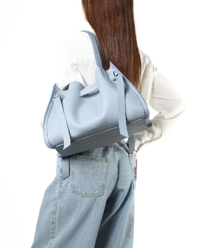 Visona Borsa a Mano in Vera Pelle Vittoria con Tracolla – Made in Italy Celeste