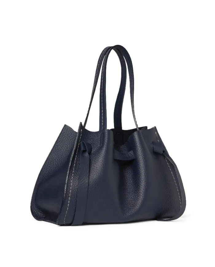 Visona Borsa a Mano in Vera Pelle Vittoria con Tracolla – Made in Italy Blu