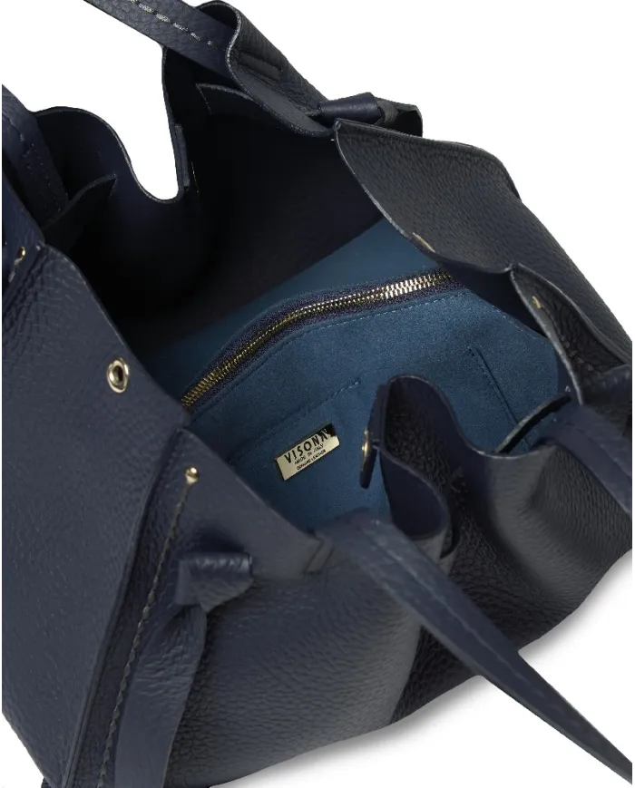 Visona Borsa a Mano in Vera Pelle Vittoria con Tracolla – Made in Italy Blu