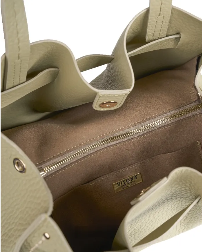 Visona Borsa a Mano in Vera Pelle Vittoria con Tracolla – Made in Italy Verde chiaro