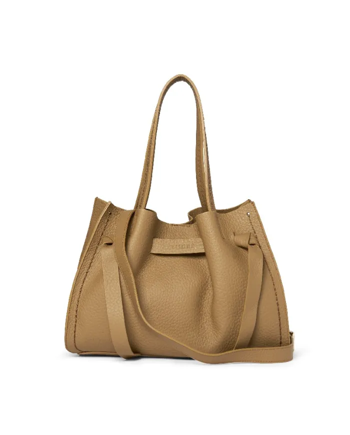 Visona Borsa a Mano in Vera Pelle Vittoria con Tracolla – Made in Italy Beige