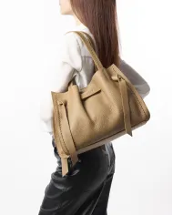 Visona Borsa a Mano in Vera Pelle Vittoria con Tracolla – Made in Italy Beige
