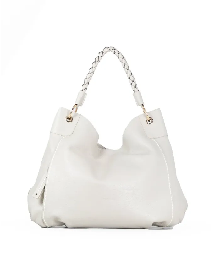 Visona Borsa Sacca in Pelle Amalfi con Manico Intrecciato –  Made in Italy Grigio