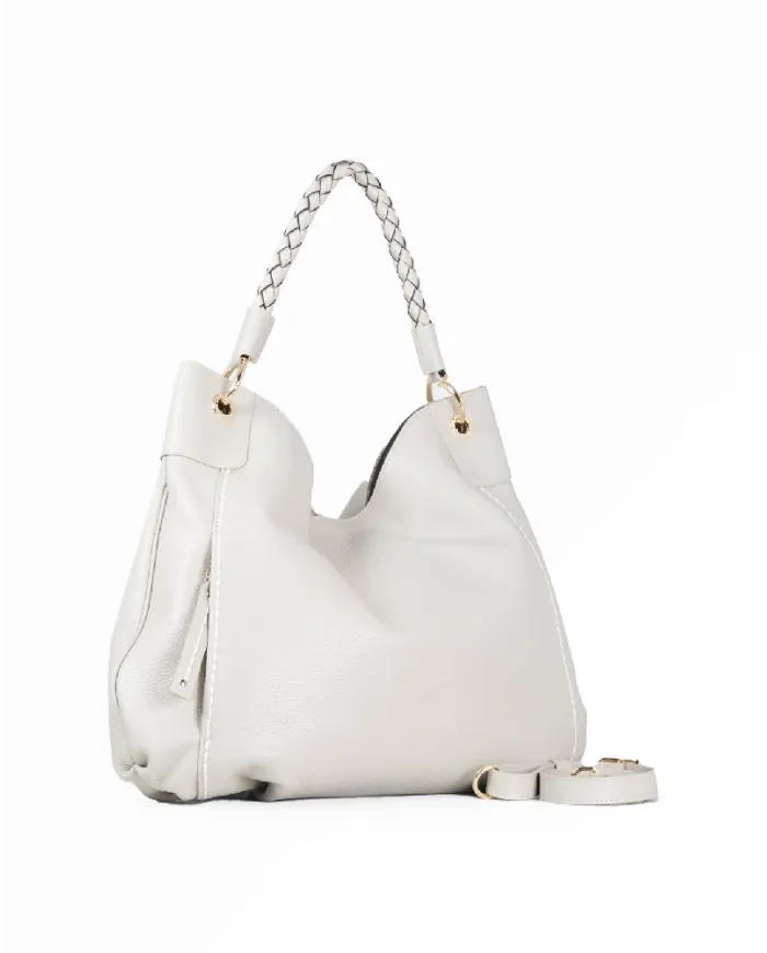 Visona Borsa Sacca in Pelle Amalfi con Manico Intrecciato –  Made in Italy Grigio