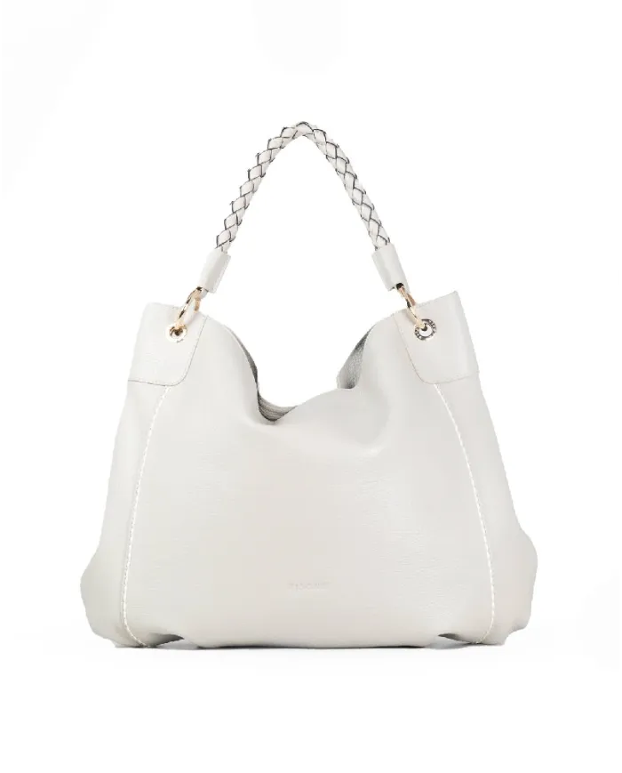 Visona Borsa Sacca in Pelle Amalfi con Manico Intrecciato –  Made in Italy Grigio