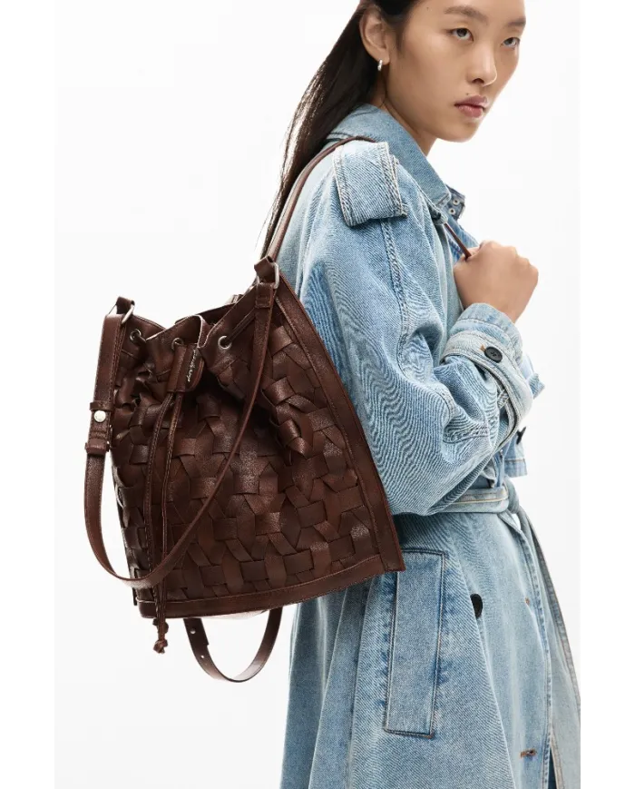 Desigual Borsa in ecopelle Intrecciata – Tracolla e Zainetto 2 in 1 Marrone