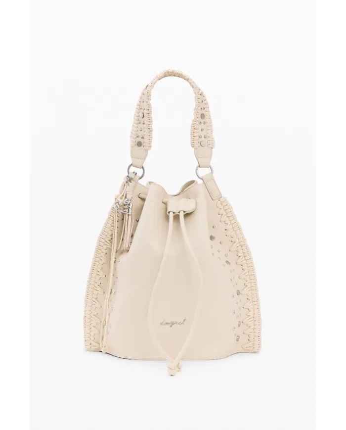 Desigual Borsa con ricami e borchie – Tracolla e Zainetto 2 in 1 Bianco