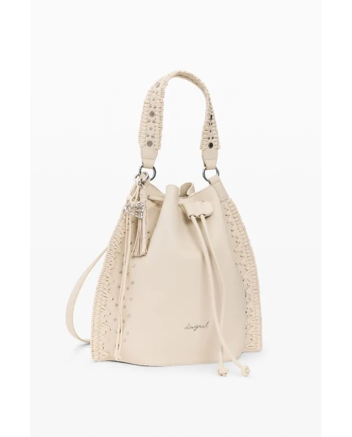 Desigual Borsa con ricami e borchie – Tracolla e Zainetto 2 in 1 Bianco