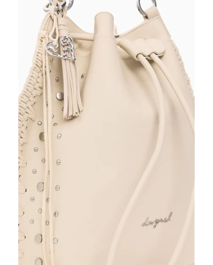 Desigual Borsa con ricami e borchie – Tracolla e Zainetto 2 in 1 Bianco