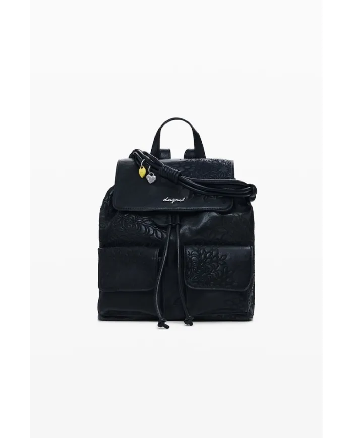 Desigual Zaino borsa ricamato con patta Nero