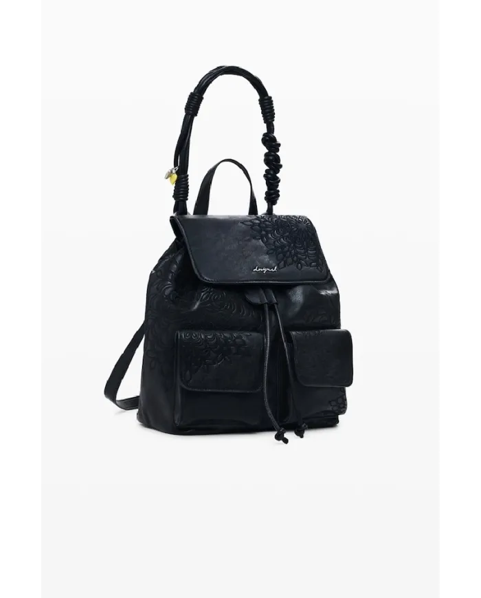 Desigual Zaino borsa ricamato con patta Nero