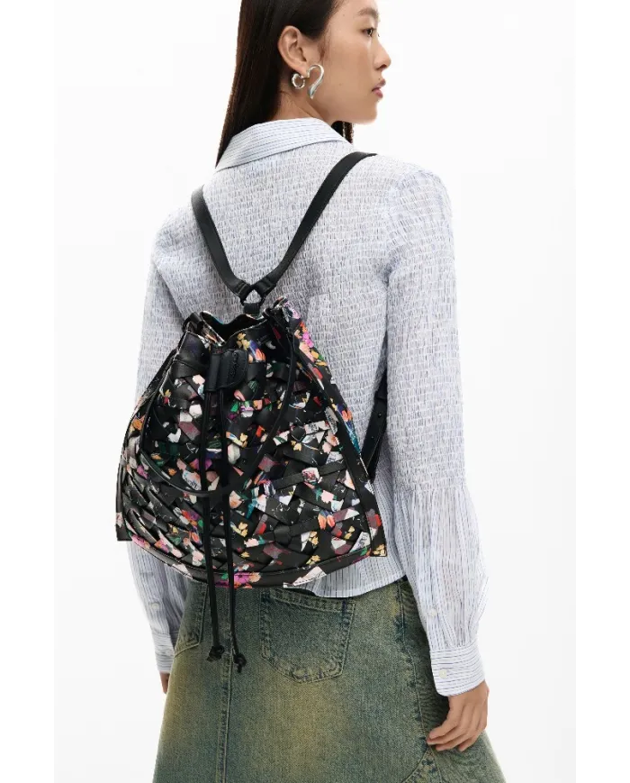 Desigual Borsa in ecopelle Intrecciata – Tracolla e Zainetto 2 in 1 Nero/Multicolor