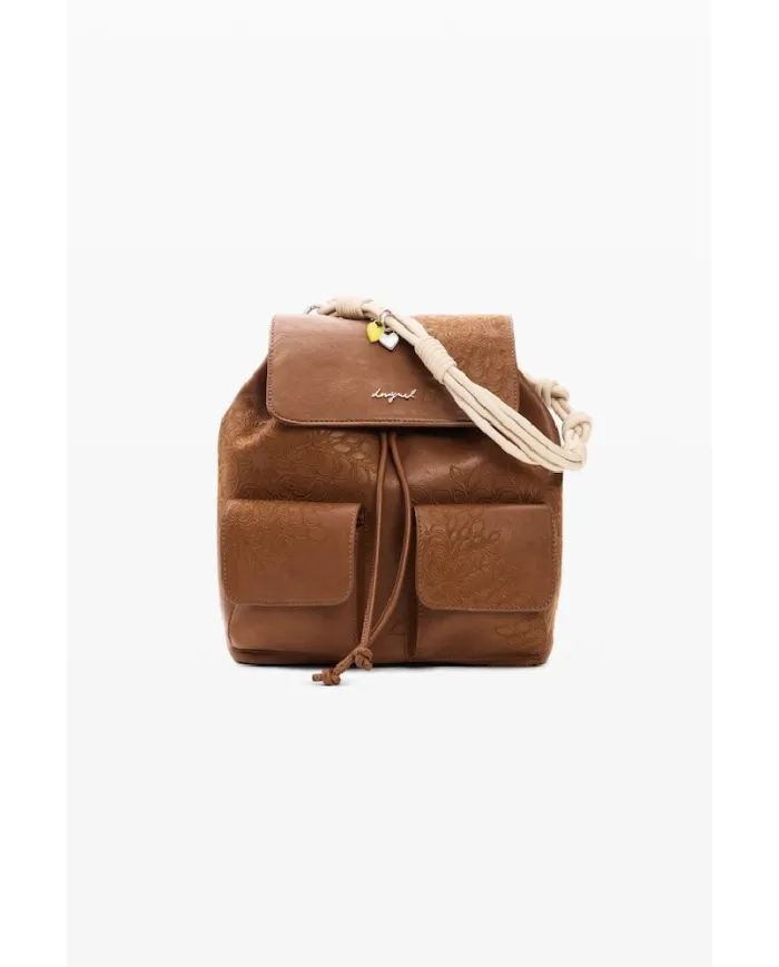 Desigual Zaino borsa ricamato con patta Marrone