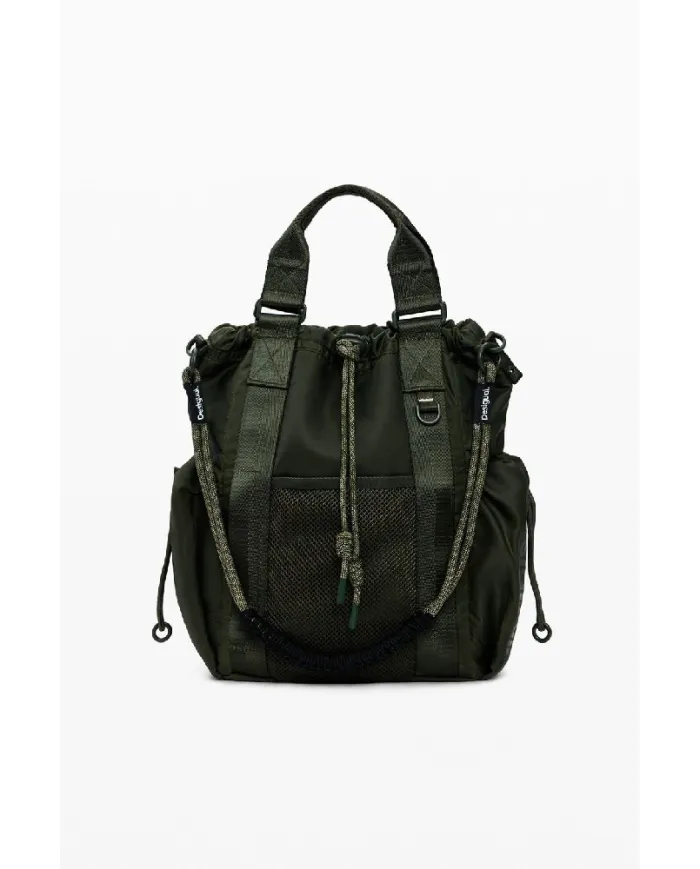 Desigual Borsa Secchiello in Tessuto Cerato Vintage – Tracolla e Zainetto 2 in 1 con Tasche Multiple Verde
