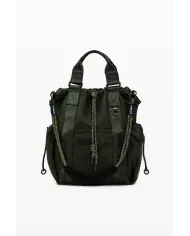 Desigual Borsa Secchiello in Tessuto Cerato Vintage – Tracolla e Zainetto 2 in 1 con Tasche Multiple Verde
