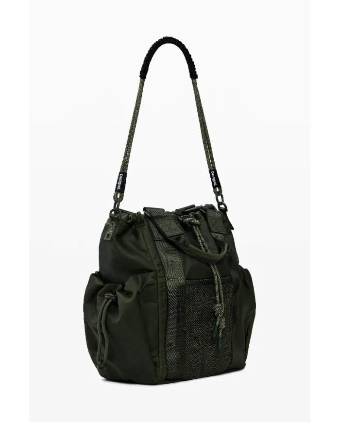 Desigual Borsa Secchiello in Tessuto Cerato Vintage – Tracolla e Zainetto 2 in 1 con Tasche Multiple Verde