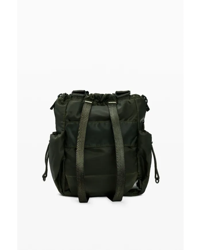 Desigual Borsa Secchiello in Tessuto Cerato Vintage – Tracolla e Zainetto 2 in 1 con Tasche Multiple Verde