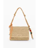 Desigual Borsa tracolla in rafia con patta Bianco
