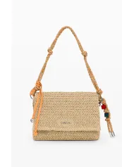 Desigual Borsa tracolla in rafia con patta Bianco