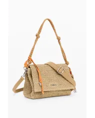 Desigual Borsa tracolla in rafia con patta Bianco