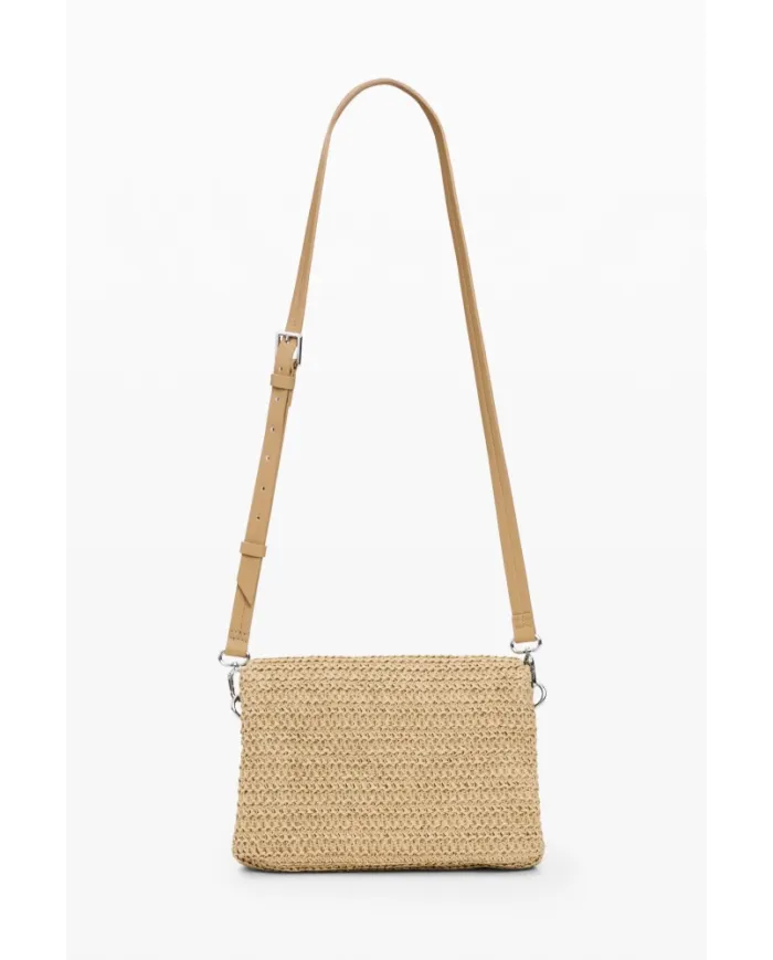 Desigual Borsa tracolla in rafia con patta Bianco
