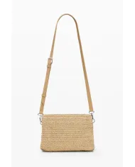 Desigual Borsa tracolla in rafia con patta Bianco