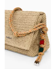 Desigual Borsa tracolla in rafia con patta Bianco