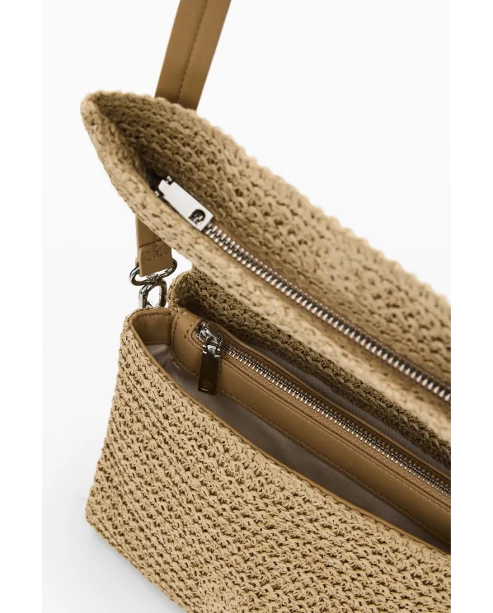 Desigual Borsa tracolla in rafia con patta Bianco