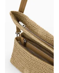 Desigual Borsa tracolla in rafia con patta Bianco