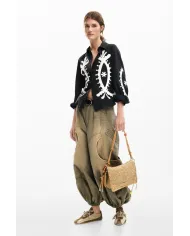 Desigual Borsa tracolla in rafia con patta Bianco