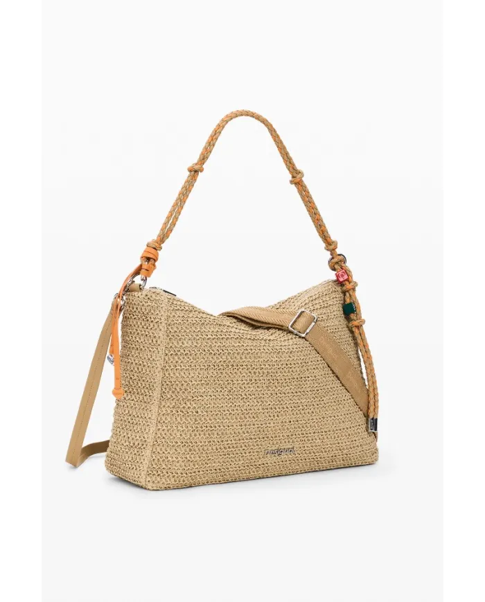 Desigual Borsa tracolla grande in rafia Bianco