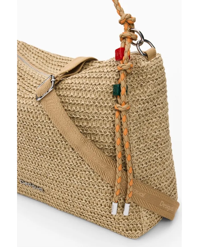 Desigual Borsa tracolla grande in rafia Bianco