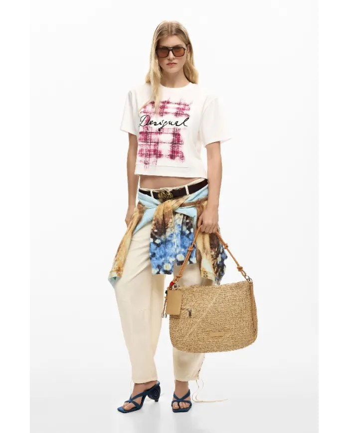 Desigual Borsa tracolla grande in rafia Bianco