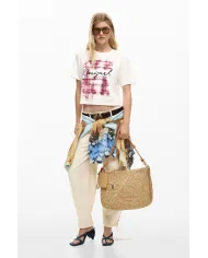 Desigual Borsa tracolla grande in rafia Bianco