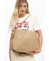 Desigual Borsa tracolla grande in rafia Bianco