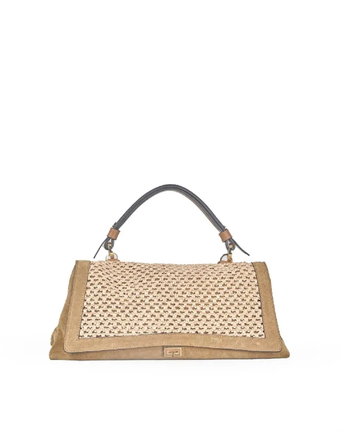 Loristella Borsa a mano in pelle scamosciata e paglia con tracolla Kendall Beige/Marrone