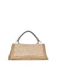 Loristella Borsa a mano in pelle scamosciata e paglia con tracolla Kendall Beige/Marrone