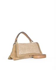 Loristella Borsa a mano in pelle scamosciata e paglia con tracolla Kendall Beige/Marrone