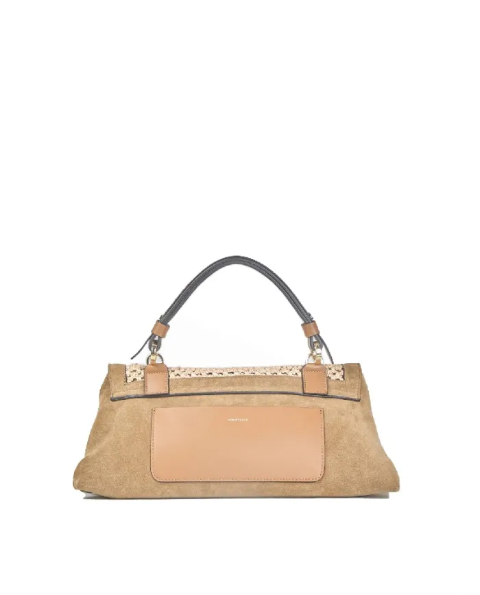 Loristella Borsa a mano in pelle scamosciata e paglia con tracolla Kendall Beige/Marrone
