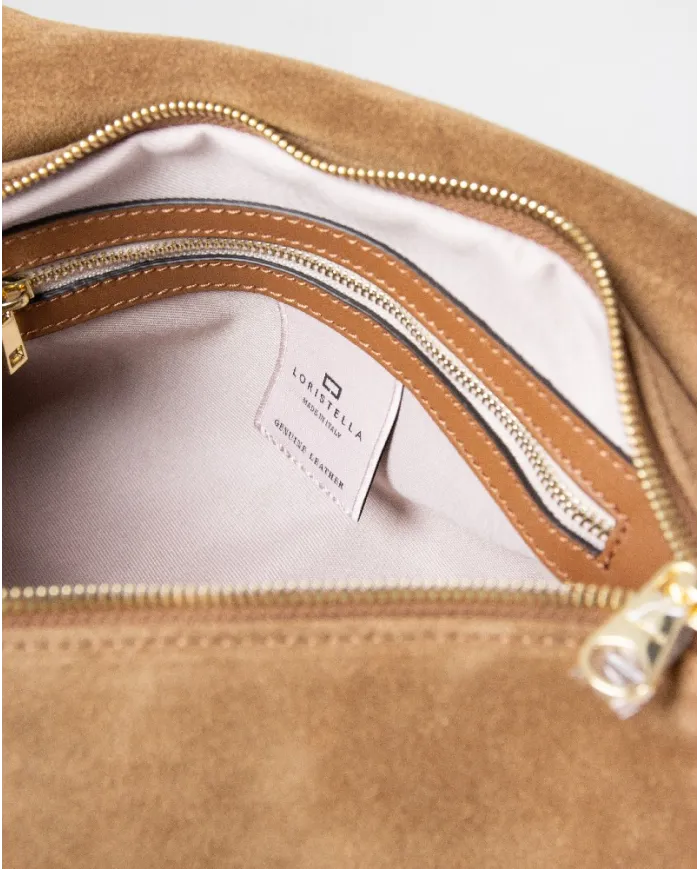 Loristella Borsa a mano in pelle scamosciata e paglia con tracolla Kendall Beige/Marrone