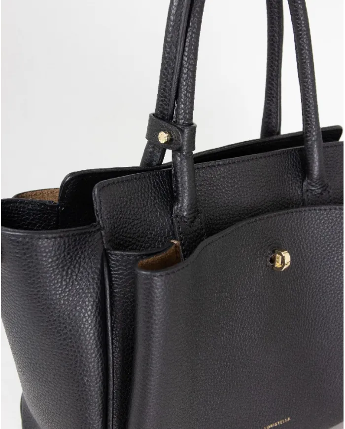 Loristella Borsa in pelle a mano con chiusura a serratura Ellie Nero