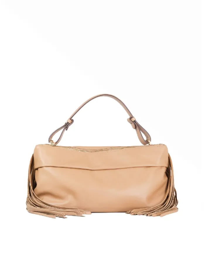 Loristella Borsa in Pelle Morbida con Frange Isotta Beige