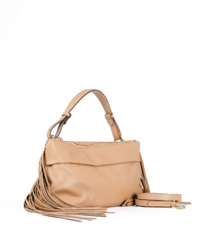 Loristella Borsa in Pelle Morbida con Frange Isotta Beige
