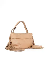 Loristella Borsa in Pelle Morbida con Frange Isotta Beige
