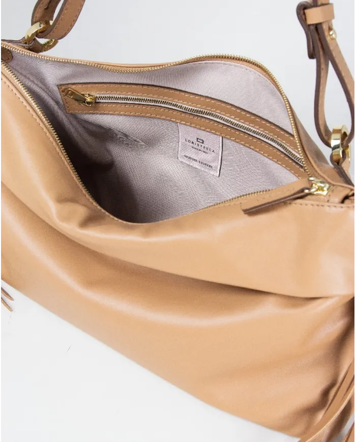 Loristella Borsa in Pelle Morbida con Frange Isotta Beige