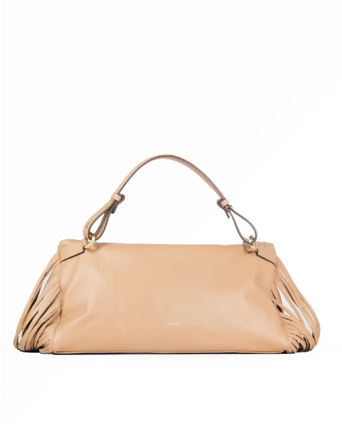Loristella Borsa in Pelle Morbida con Frange Isotta Beige