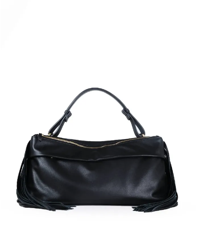 Loristella Borsa in Pelle Morbida con Frange Isotta Nero